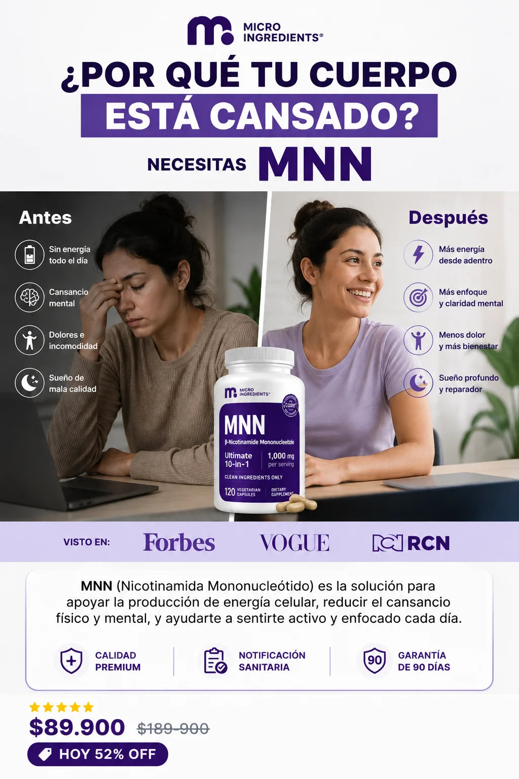 Micro Ingredients Complejo NMN de 1000 mg